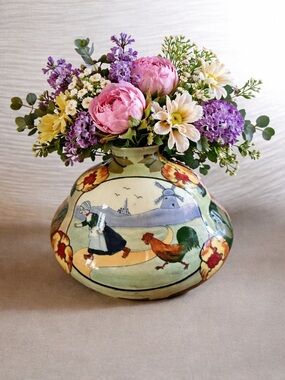 Vintage Haag Pottery Vase Dutch Scene windmill Made in Austria